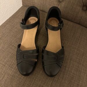 Black Clarks with Velcro strap